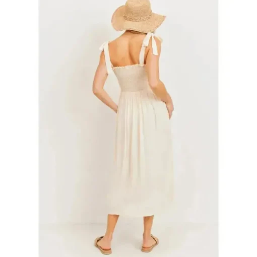 Hello Miz - Vestido Midi para Maternidade com Smocked Tie-Ombro, Aveia