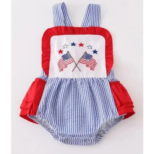 Honeydew - Bandeira azul patriótica Seersucker bordada menina bolha