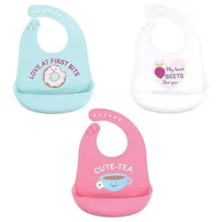 Hudson - Baby Babadores de silicone unissex para bebês, Cute-Tea, tamanho único, 3 unidades