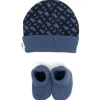 Hugo Boss - Conjunto de chapéu e chinelos Geometric Intarsia, Marinha
