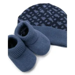Hugo Boss - Conjunto de chapéu e chinelos Geometric Intarsia, Marinha