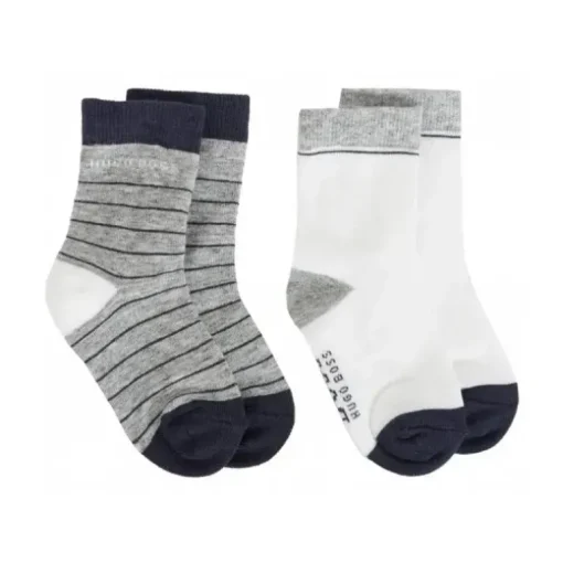 Hugo Boss - Pacote de 2 meias, branco/cinza, tamanho 17