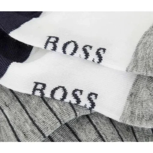 Hugo Boss - Pacote de 2 meias, branco/cinza, tamanho 17