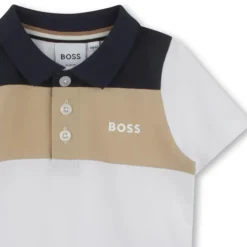 Hugo Boss Baby - Boy Colorblock Short Sleeve Polo White, Beige And Navy