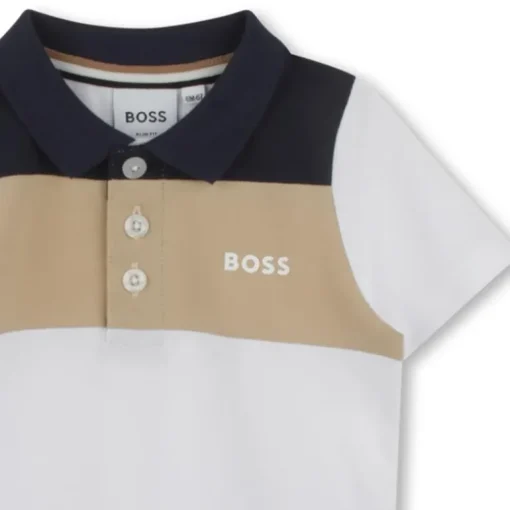 Hugo Boss Baby - Boy Colorblock Short Sleeve Polo White, Beige And Navy