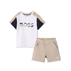 Hugo Boss Baby - Boy Logo Short Sleeve Tee And Shorts, White & Beige