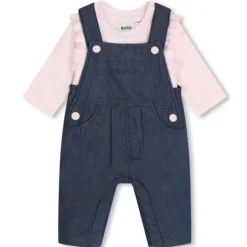 Hugo Boss Baby - Camiseta de manga comprida, macacão e conjunto de cobertor, jeans/rosa