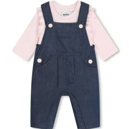Hugo Boss Baby - Camiseta de manga comprida, macacão e conjunto de cobertor, jeans/rosa