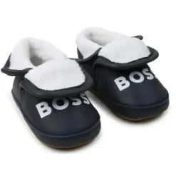 Hugo Boss Baby - Chinelos de couro falso Sherling, Marinha