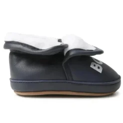 Hugo Boss Baby - Chinelos de couro falso Sherling, Marinha