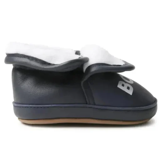 Hugo Boss Baby - Chinelos de couro falso Sherling, Marinha