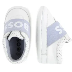 Hugo Boss Baby - Chinelos de couro, tênis menino, branco e azul claro