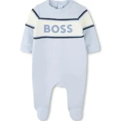 Hugo Boss Baby - Conjunto de Footie e Babador para Menino, Azul Claro