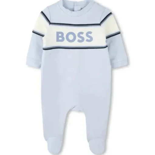 Hugo Boss Baby - Conjunto de Footie e Babador para Menino, Azul Claro