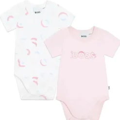 Hugo Boss Baby - Conjunto de 2 macacões para bebê, branco/rosa