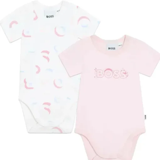 Hugo Boss Baby - Conjunto de 2 macacões para bebê, branco/rosa