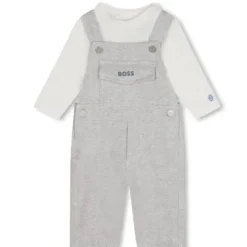 Hugo Boss Baby - Conjunto de camiseta de manga comprida e macacão, cinza