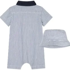 Hugo Boss Baby - Conjunto de algodão listrado tudo em um e chapéu, azul