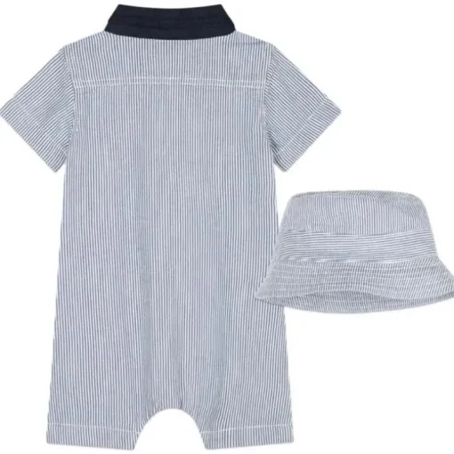 Hugo Boss Baby - Conjunto de algodão listrado tudo em um e chapéu, azul
