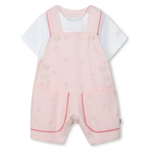 Hugo Boss Baby - Girl Dungarees & T-Shirt White And Pink