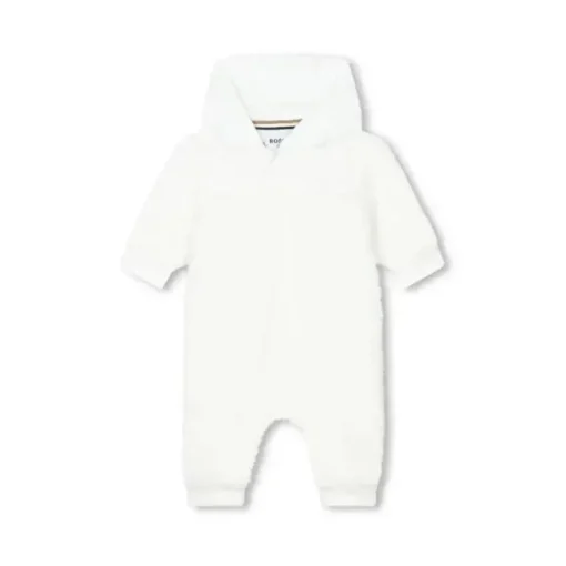 Hugo Boss Baby - Macacão Teddy Fleece Branco com Capuz