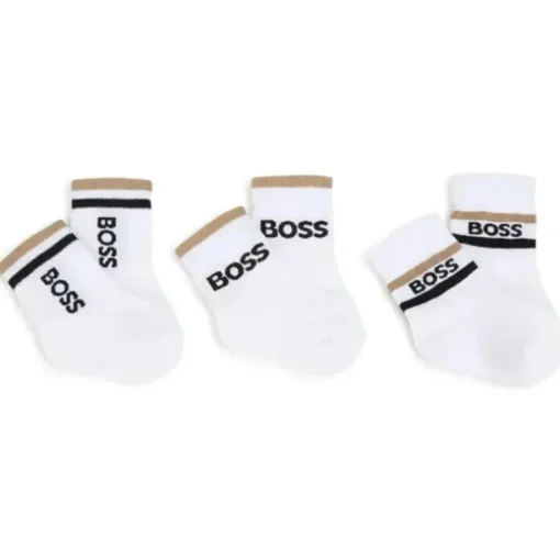 Hugo Boss Baby - Meias 3Pk Branco e Bege