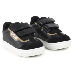 Hugo Boss Baby - Tênis em couro e malha, preto