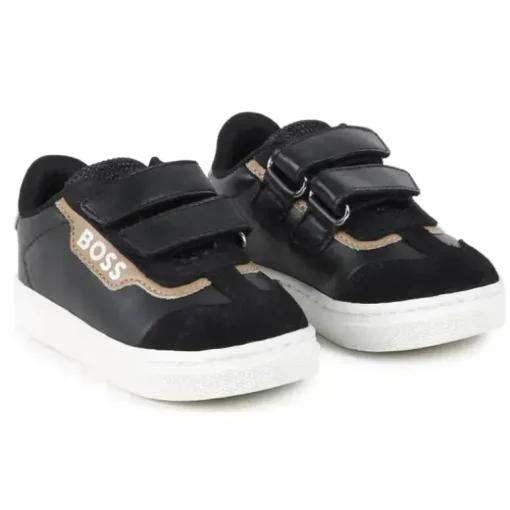 Hugo Boss Baby - Tênis em couro e malha, preto