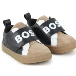 Hugo Boss Baby - Tênis em couro e malha, preto