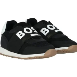 Hugo Boss Baby - Tênis em couro e malha com logotipo elástico