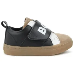 Hugo Boss Baby - Tênis em couro e malha, preto