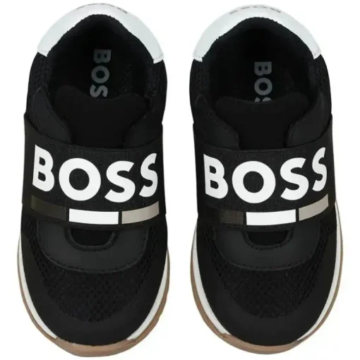 Hugo Boss Baby - Tênis em couro e malha com logotipo elástico