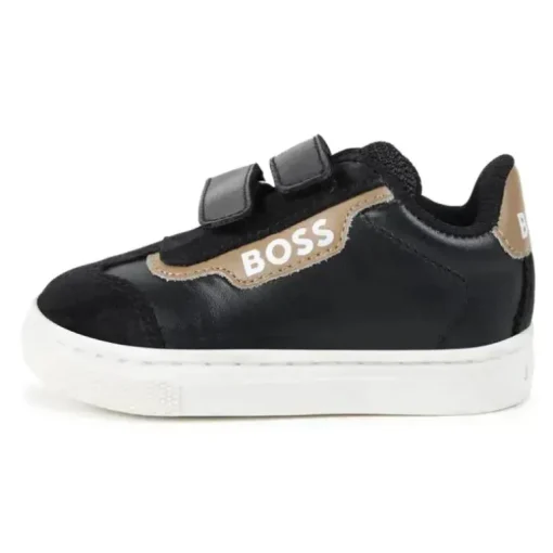 Hugo Boss Baby - Tênis em couro e malha, preto