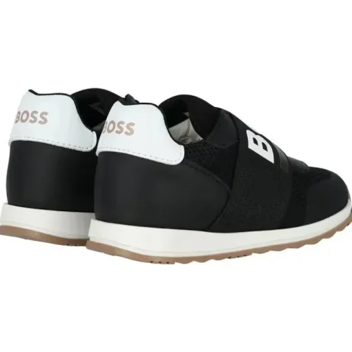 Hugo Boss Baby - Tênis em couro e malha com logotipo elástico