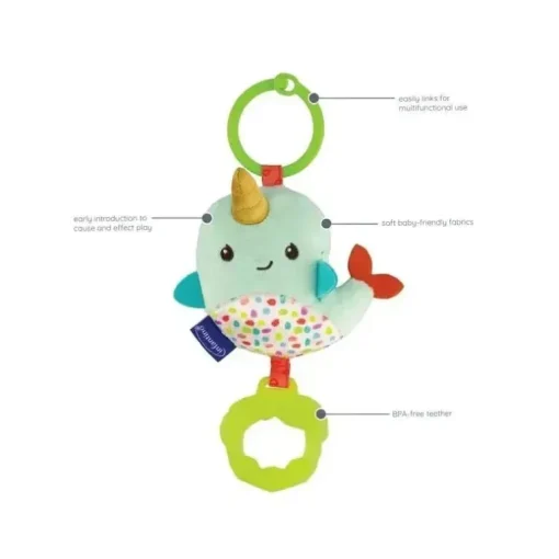 Infantino - Wee Wild Ones Chime &amp; Go Tag Along Pal, Narwhal