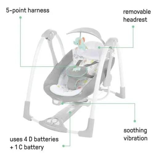 Ingenuity - ConvertMe 2 em 1 balanço de bebê automático portátil compacto e assento infantil, Wimberly