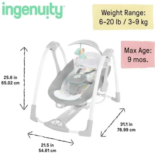 Ingenuity - ConvertMe 2 em 1 balanço de bebê automático portátil compacto e assento infantil, Wimberly
