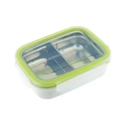 Innobaby - Caixa de lanche Bento dividida em aço inoxidável Keepin' Fresh, 11 onças, verde