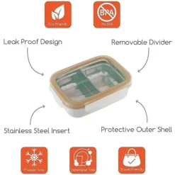 Innobaby - Caixa de lanche Bento dividida em aço inoxidável Keepin' Fresh, 11 onças, laranja