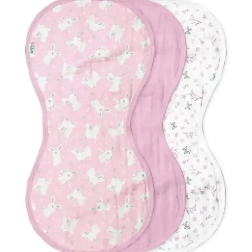 Iplay - 3 Pk panos de musselina para arrotar feitos de algodão orgânico, coelho rosa