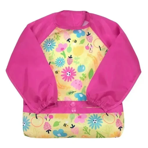 Iplay - Babador de manga comprida Snap &amp; Go, floral rosa de abelha