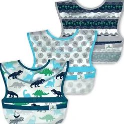 Iplay - Babadores de limpeza Snap &amp; Go (3 unidades), Dinossauros azuis, 9-18 meses