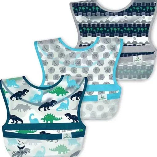 Iplay - Babadores de limpeza Snap &amp; Go (3 unidades), Dinossauros azuis, 9-18 meses