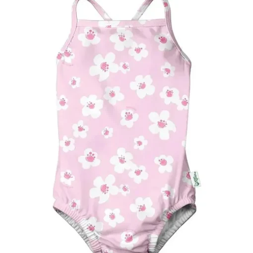 Iplay - Fato de banho clássico para bebé menina com fralda de banho absorvente reutilizável incorporada, flor