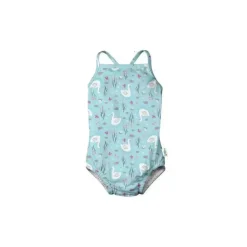 Iplay - Maiô Clássico para Bebê Menina com Fralda Absorvente Reutilizável Embutida, Cisne Aqua Claro