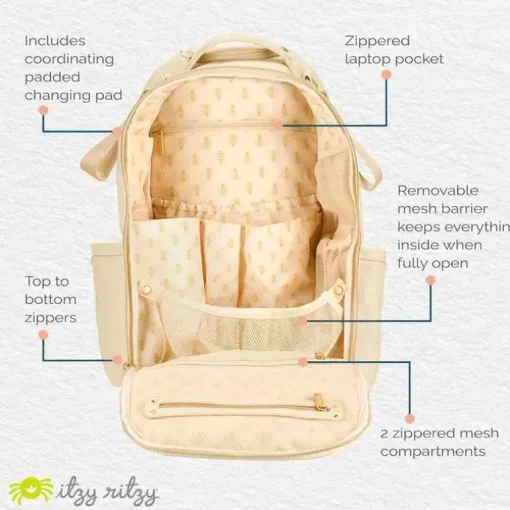 Itzy Ritzy - Mochila para fraldas, mochila Boss Plus de grande capacidade para bebês, leite e mel