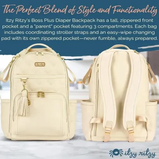 Itzy Ritzy - Mochila para fraldas, mochila Boss Plus de grande capacidade para bebês, leite e mel