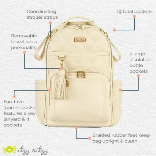 Itzy Ritzy - Mochila para fraldas, mochila Boss Plus de grande capacidade para bebês, leite e mel