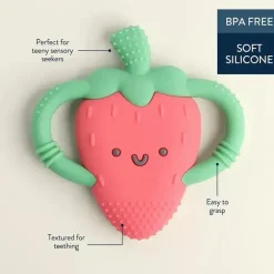 Itzy Ritzy - mordedor de silicone com alças fáceis de segurar, morango