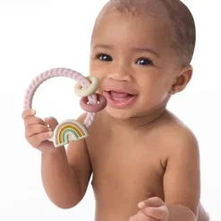 Itzy Ritzy - Mordedor de silicone com chocalho arco-íris